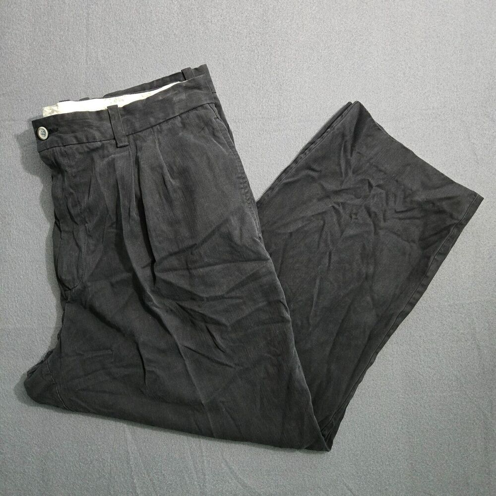 Tommy Bahama Dress Pants Men 36x30 (34X25) Black Silk Blend Pleated Straight Leg